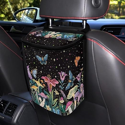 Wildflowers Car Trash Can with Lid Leakproof Trash Bin Leak Proof Lightweight Car Garbage Cans Removable Automotive Accessories for Most Cars SUV Truck SED