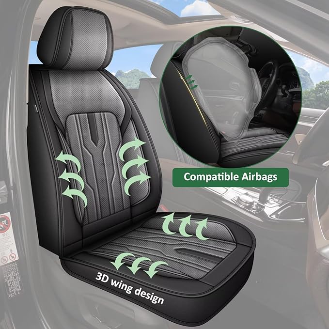 YORKENIC Fit for Kia Sorento Seat Covers Front Set 2007-2023 2024: Breathable Leather Car Seat Covers Compatible Airbag (2 Front Set, Black & Grey)