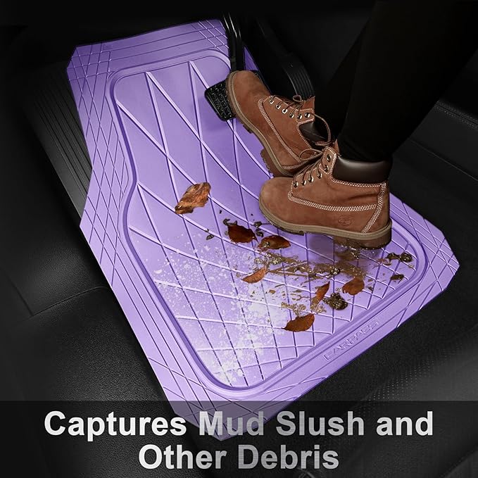 CAR PASS Heavy Duty Rubber Car Floor Mats, Deep Dish All Weather Car Mats Full Set, 3 Piece Waterproof Premium Anti-Slip Floor Mats Rugs Universal Trim to Fit for 95% Sedan SUV Van Truck, All Purple