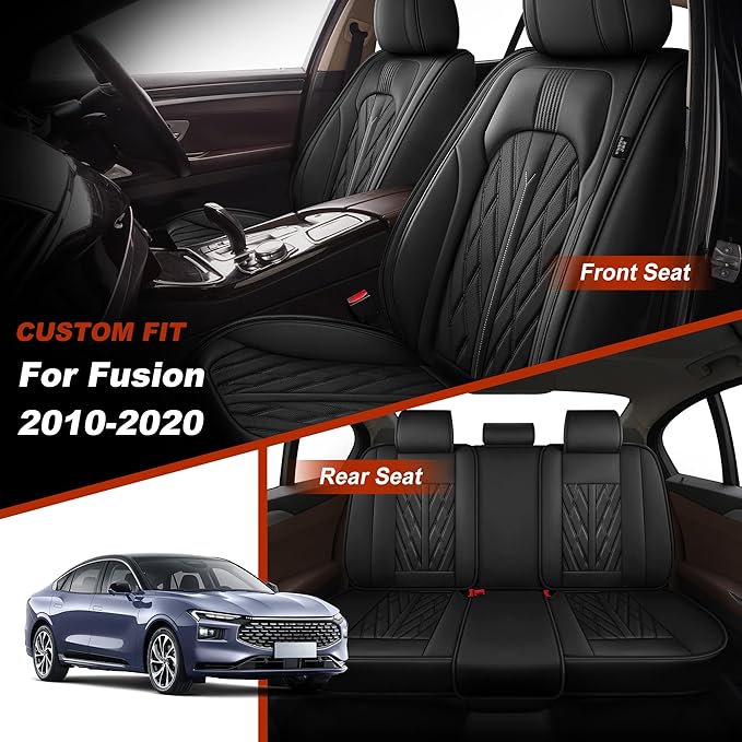 TTX LIGHTING Seat Covers Fit for Ford Fusion 2010-2020 Seat Covers Full Set Car Seat Covers Faux Leather Breathable Waterproof Car Seat Protector (5 Seats, Black)
