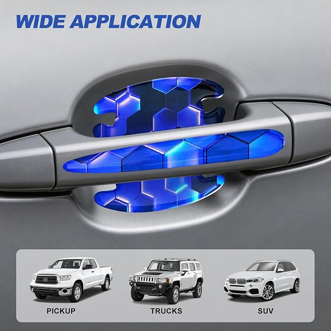 8 Pcs Car Door Handle Sticker, 3D Honeycomb Pattern Car Door Cup Protector, Universal Anti Scratches Auto Doors Handle Protective Film (Royal Blue)