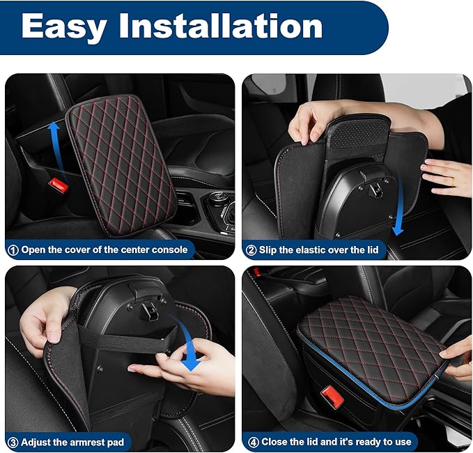 Car Center Console Cover Fit for Volkswagen Atlas Leather Armrest Cover with 2 Storage Bags Waterproof Console Cover Scratch & Wear Resistant(Redline)