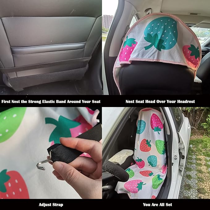 LoyaGour Car Seat Cover Protector Front Seats,for Gym Workout,Running,Swimming,Beach and Hiking,Waterproof Sweat Towel Bucket Seat Covers for Cars SUV Trucks (Strawberry, 1Pcs)