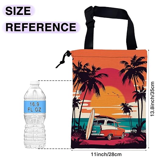 UUCBTAH Car Trash Bag Hanging Seaside Palm Trees Sunset Car Car Trash Can for Back Seat Waterproof Car Garbage Can with Adjustable Straps and Drawstring for Car Accessories Vehicle Travelling Camping