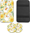 JANENFNA Car Armrest Cover Pads Universal Fashion Cute Auto Center Console Armrest Cover Pad with 2PCS Car Coasters Soft Waterproof Car Armrest Seat Protector for Women,Cute Rabbit