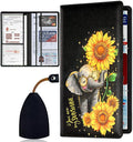 Car Registration and Insurance Card Holder for Women Men, Waterproof PU Leather Glove Box Car Organizer with Magnetic Shut, Vehicle Document Holder for Driver License, Cute Baby Elephant+ Sunflower 2