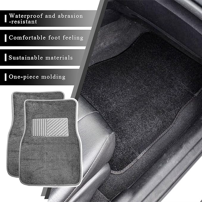 4PCS Car Floor Mats, Anti-Slip Waterproof Car Carpets with Safety Heel Pad, Heavy Duty Floor Mat for All Weather Protection, Universal Trim to Fit for Sedans Trucks SUVs (Gray)