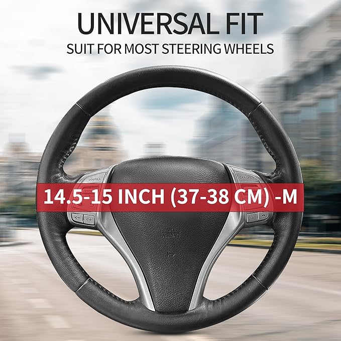 Non-Slip Car Nappa Leather Steering Wheel Cover,Universal Car Accessories Women Men Fit 14" 1/2-15" Suvs/Vans/Sedans/Cars/Trucks,Brown