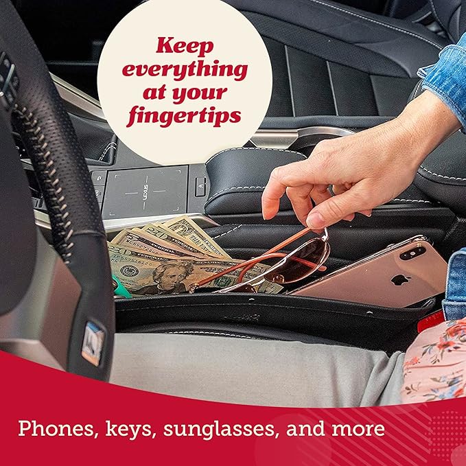Lusso Gear Car Seat Gap Filler Organizer - 2-Pack Water-Resistant Storage for Auto Accessories - Universal Fit for Travel Essentials - Secure Spacer Organizes Car Essentials - Vegan Leather, Black