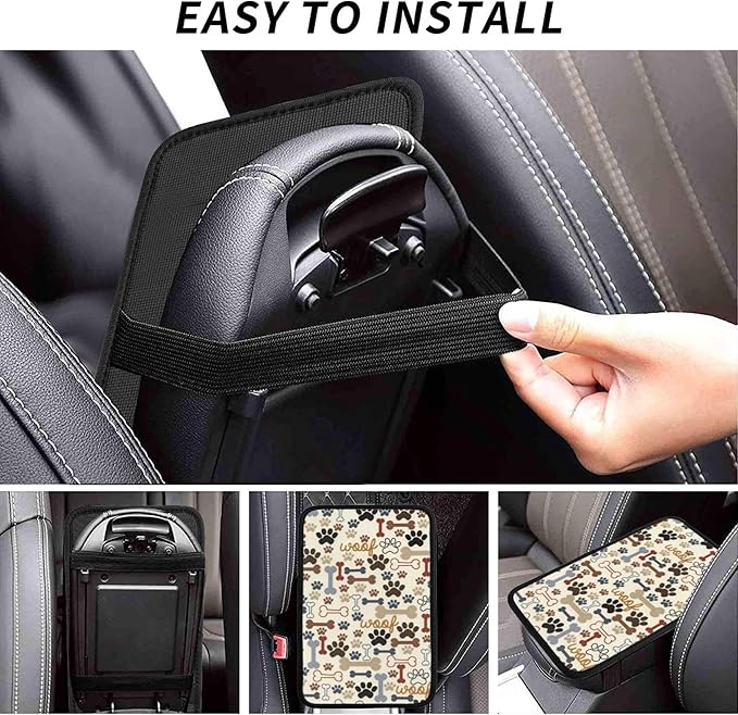 THOEWONG Animal Dog Paw Prints Bones Universal Auto Center Console Armrest Soft Pad Protector Cover Fit for Most Vehicle,SUV,Truck Car Accessories