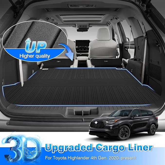 Floor Mats for Toyota Highlander 2020-2025 2026 7 Seats (NOT for Grand Highlander), All Weather Cargo Liner for Highlander Accessories Trunk Mat Back Seat Cover (Including Hybrid)
