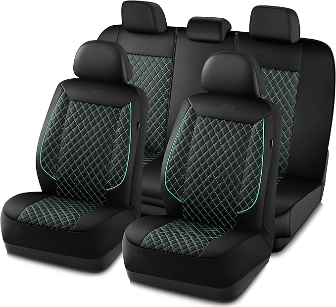 Skechers Car Seat Covers,Piping Luxury Faux Seat Covers,Waterproof Anti Slip Car Seat Protector Full Set,Car Accessories Airbag Universal Fit for Most Cars,Vans,Trucks,SUV,Mint