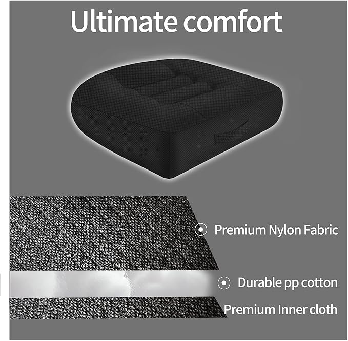 Height-Adjustable Seat Cushion-15.7x15.7x4.7inches Improved Model with Adjustable Height Breathable Nylon mesh Fabric Ergonomic Design Suitable for use in Cars, Offices, and Outdoors