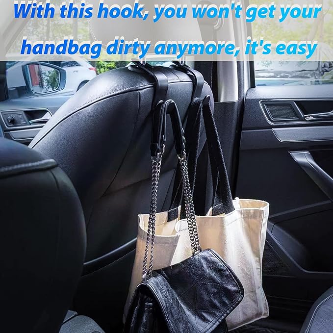 Car Seat Headrest Hook 4 Pack Hanger Storage Organizer Universal for Handbag Purse Coat fit Universal Vehicle Car (Black) S Type
