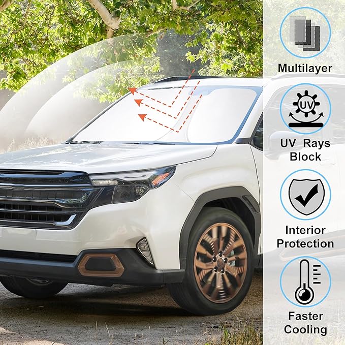 Windshield Sun Shade Custom Fit for 2025 Subaru Forester Accessories Foldable Sunshade Sun Blocker Protect Car from Sun Rays & Heat Damage Keep Car Cooler