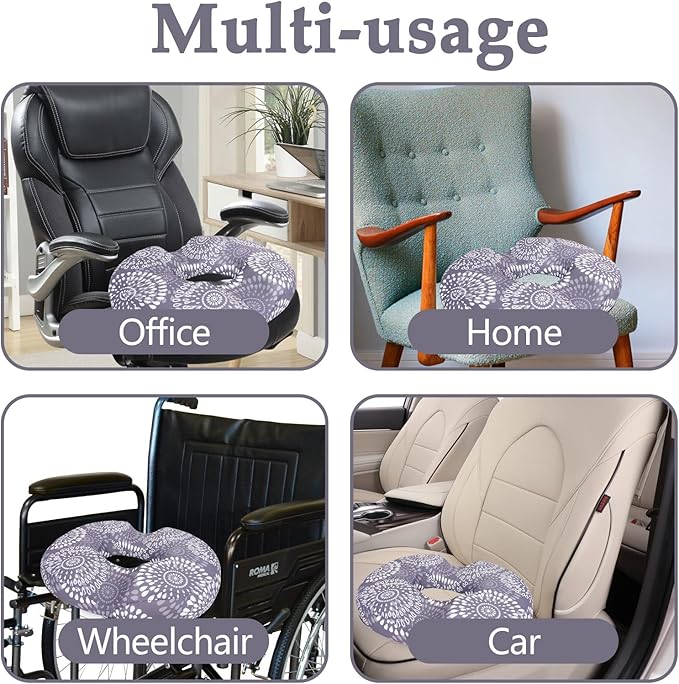 Donut Pillow for Hemorrhoids Seat Cushion for Tailbone Pain Relief - Grey Home Office Chair Cushion for Long Sitting Work - Memory Foam Car Seat Cushions for Driving Butt Pain Pressure