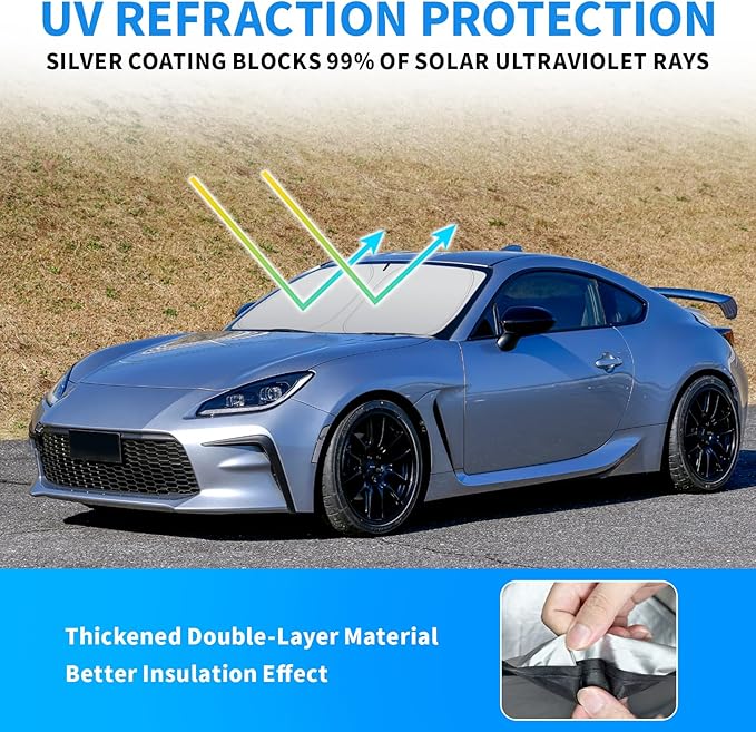 Thickened 2-Layer Front Windshield Sun Shade Compatible for Toyota ZN8 gr 86, Foldable Custom Fit Sunshade Blocks 99% Heat, Keeps Car Interior Cool (for ZN8 gr 86)