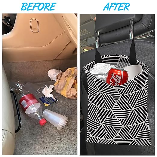 Car Trash Bag Hexagonal Geometric Car Garbage Bag Hanging Car Trash Can for Back Seat with Drawstring, Waterproof Garbage Bags for Car Accessories Vehicle Travelling Camping Outdoor