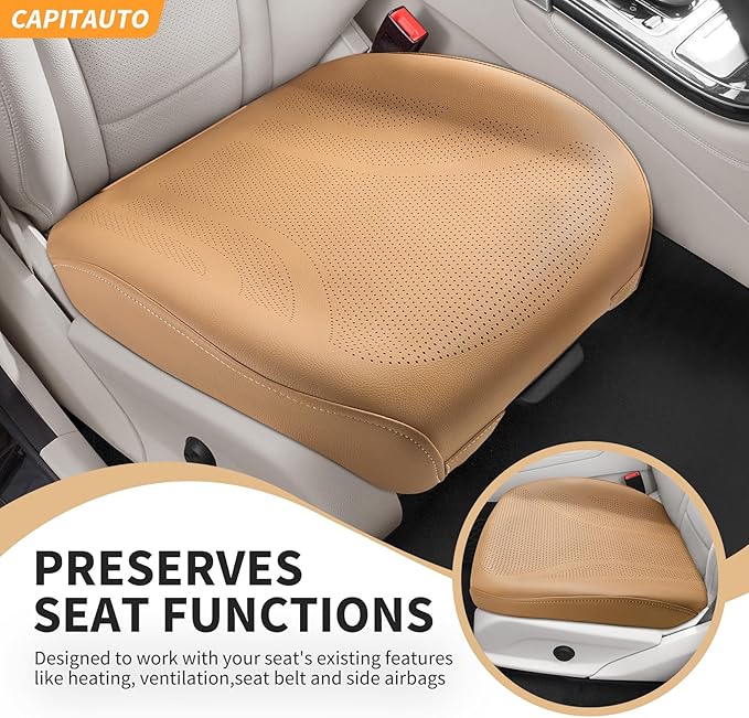 CAPITAUTO 1 Piece Seat Covers Front PU Leather Car Seat Covers, Universal Bottom Seat Covers for Cars,Full Wrapping Edge Fits 95% of car (Brown)