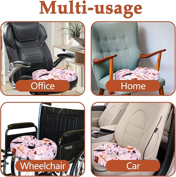 Donut Pillow for Hemorrhoids Seat Cushion for Tailbone Pain Relief - Chicken Rooster Home Office Chair Cushion for Long Sitting Work - Memory Foam Car Seat Cushions for Driving Butt Pain Pressure