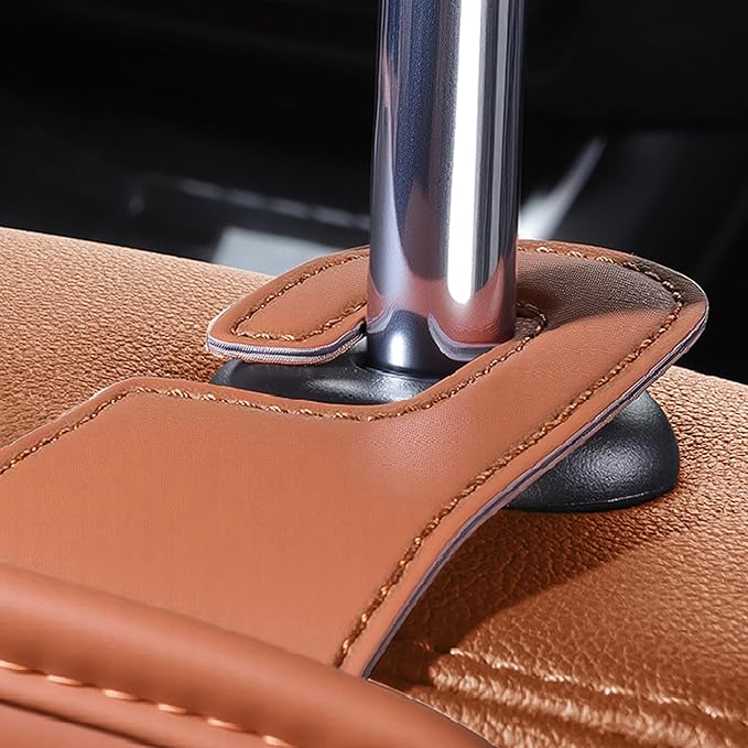 2-Pack Car Seat Back Cup Holder Organizer, Faux Leather Car Cup Holders with Hooks, Universal Backseat Storage for Drinks, Bottles & Travel Accessories (Orange)
