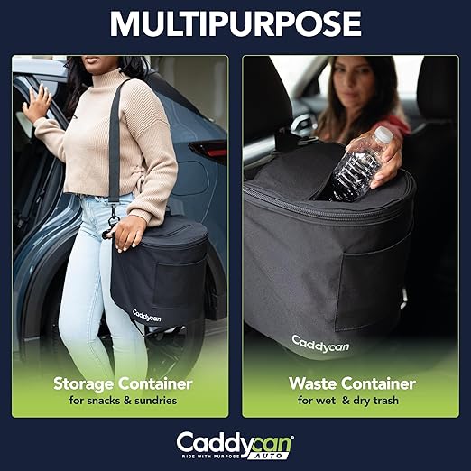 Caddycan Auto - Car Trash Can with Lid | Compact, Durable Multipurpose Trash Bin and Organizer for Commuting, Adventures | Utility Pockets and 100% Leak-Proof