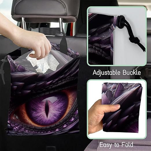 NHNXHWIA Purple Dragon Eye Car Trash Bag,Hanging Drawstring Car Garbage Bag,Waterproof Canvas Car Back Seat Organizer with Adjustable Buckle,for Vehicles,SUVs,Camping,Road Trips