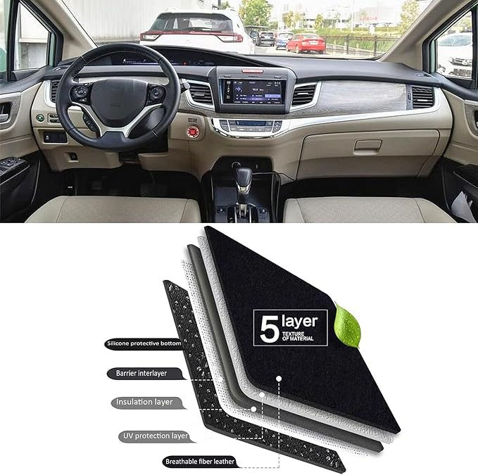 Upgraded Dashboard Mat for Honda Jade Polyester Dashcover UV Protection Non-Slip Windshield Reflective Instrument Cover Interior Accessory Black