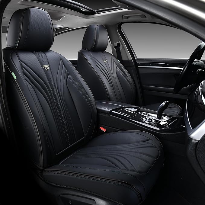 FLORICH Car Seat Covers, Black Leather Car Seat Covers Front Seats, Premium Leatherette Car Seat Cushion for Cars, Automotive Seat Protectors Universal Fit for Most Sedans Cars SUV Trucks