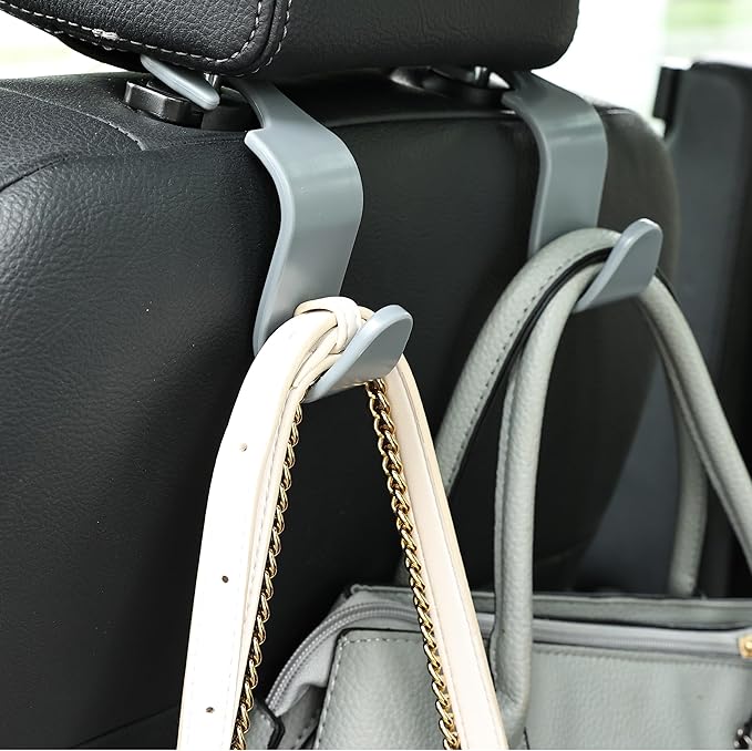 Amooca Car Seat Headrest Hook 4 Pack Hanger Universal Vehicle Car Storage Organizer for Handbag Purse Coat S Type Grey