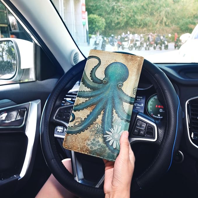 Octopus Vintage Car Registration and Insurance Holder Vehicle Glove Box Organizer Car Accessories Wallet Case for Women Men 202a1784