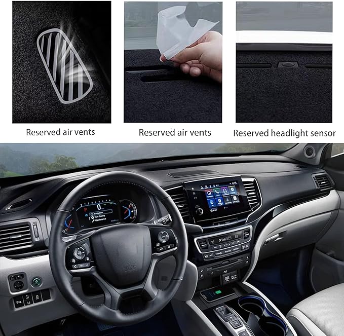 Upgraded Dashboard Mat for 2017-2024 Honda Ridgeline/2016-2022 Pilot/2019-2024 Passpor Polyester Dashcover UV Protection Non-Slip Windshield Reflective Instrument Cover Interior Accessory Black