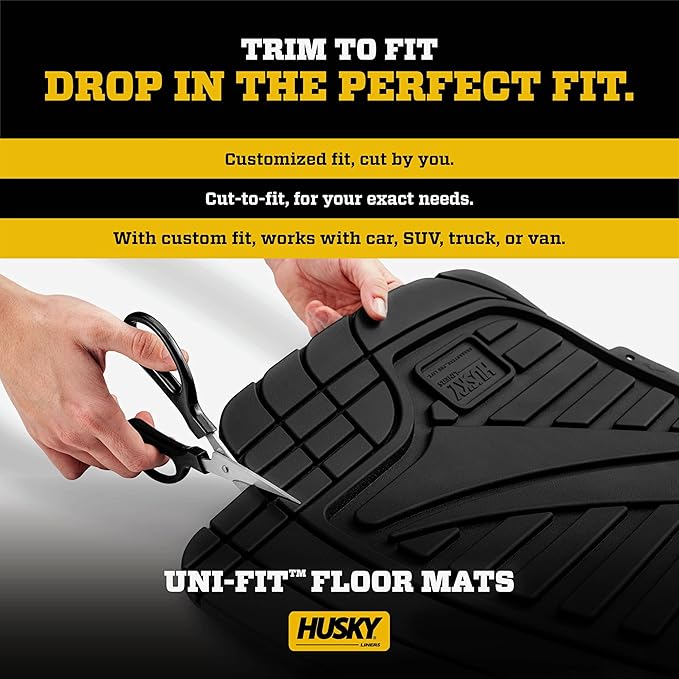 Husky Liners Uni-Fit | Universal Automotive Floor Mats | All Weather Protection for Cars, Trucks, Vans, SUV's | Easy Trim-to-Fit, Black, 4 pcs. - 51509