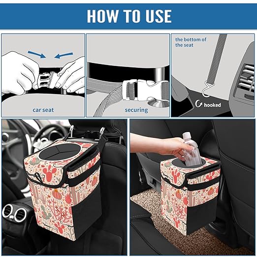 GVGHIDZ Car Trash Can – Lightweight and Portable with Durable Water-Resistant Coating, No Installation Required, Practical and Ample Capacity,Car Accessories Interior Car Organizer. Cactus