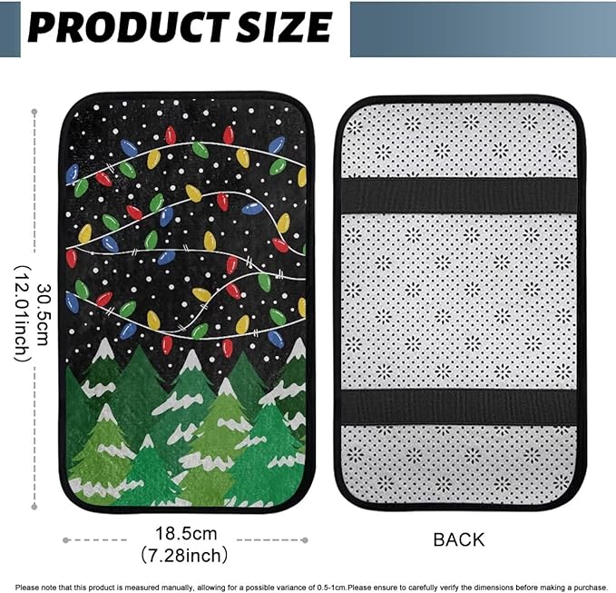 Bulopur Christmas Style Auto Armrest Console Cover Flannel Armrest Cover Car Thickened Armrest Console Cover Easy to Install Fashion Auto Interior Fit Most Car, Truck, SUV, or Van