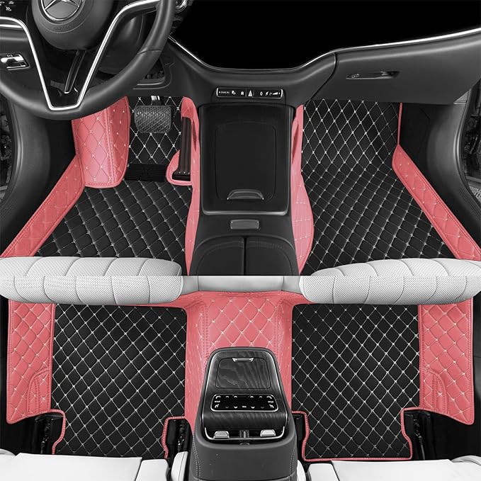 Luxury car Floor mats are for 99% of Vehicle Models,All Weather car Floor mats Provide Comprehensive Protection for Vehicles,Floor mats for car Personalized Customization! (Black-Pink)