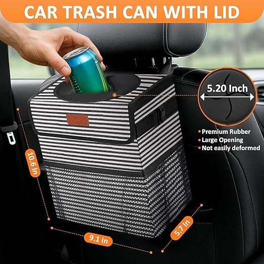 Vankor Car Trash Can for Car Cute, Bag Bin Hanging Waterproof Automotive Garbage Cans Leak Proof Vehicle Trash Can Stripe