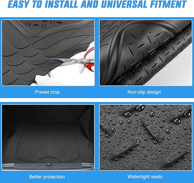 Nilight Rubber Cargo Mats for Cars Trucks SUVs, Universal Trim to fit for Most Vehicles, All Weather Protection Heavy Duty Cargo Liners