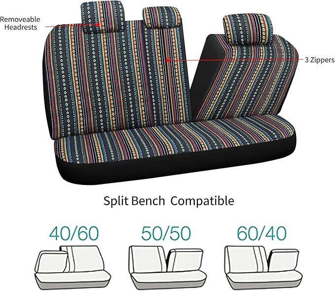 HAIYAOTIMES Baja Saddle Blanket Car Seat Covers Full Set with Seat Belt Pads, Washable Breathable Seat Covers for Cars, Universal Fit Interior Covers for Most Cars, Airbag Compatible, Red/Blue