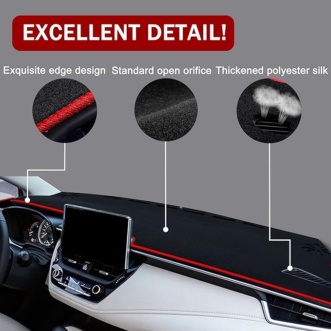for Toyota Corolla Accessories 2019-2022 2023 2024 2025 2026 Dash Cover Dashboard Cover Mat Center Console Carpet Non-Slip Protector Sunshield Pad Custom Fit for Corolla 2020 2021, Red Trim