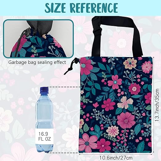 KXWQTRDD Car Trash Bag Watercolor Floral and Green Leaves Leak-Proof Car Garbage Bag with Drawstring Foldable Canvas Trash Bin with Adjustable Buckle for Car Accessories