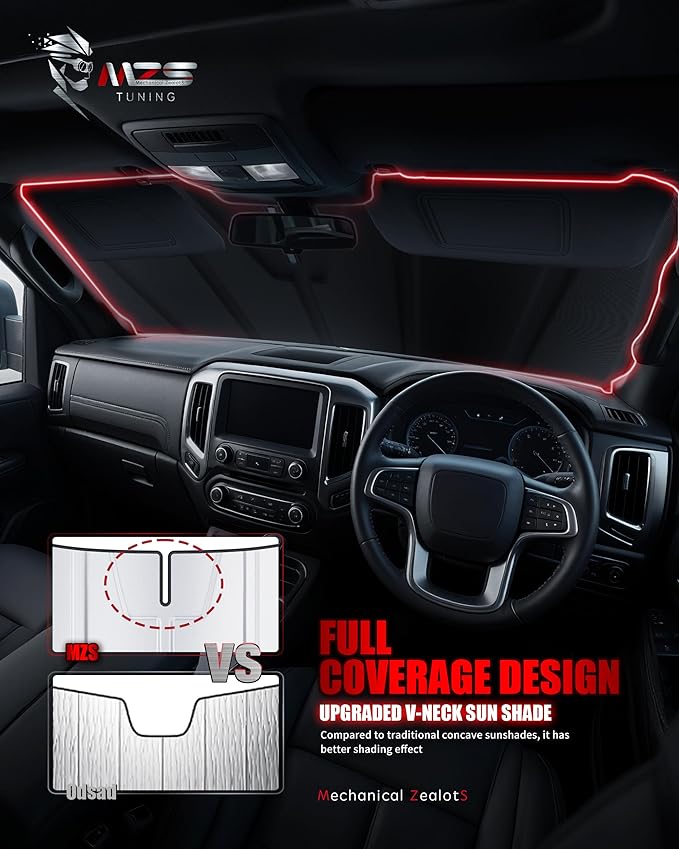 MZS Windshield Sun Shade Compatible with 4Runner 2020-2024, Foldable SUV Front Window Sunshade with Storage Pouch, Sun Visor Shield Accessories for Interior Protector