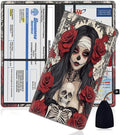 Car Registration Holder, PU Leather Vehicle Glove Box Organizer for Driver License, Document, Car Insurance Holder with Magnetic Shut, Auto Paperwork Wallet Accessories, Halloween Sugar Skull Girl