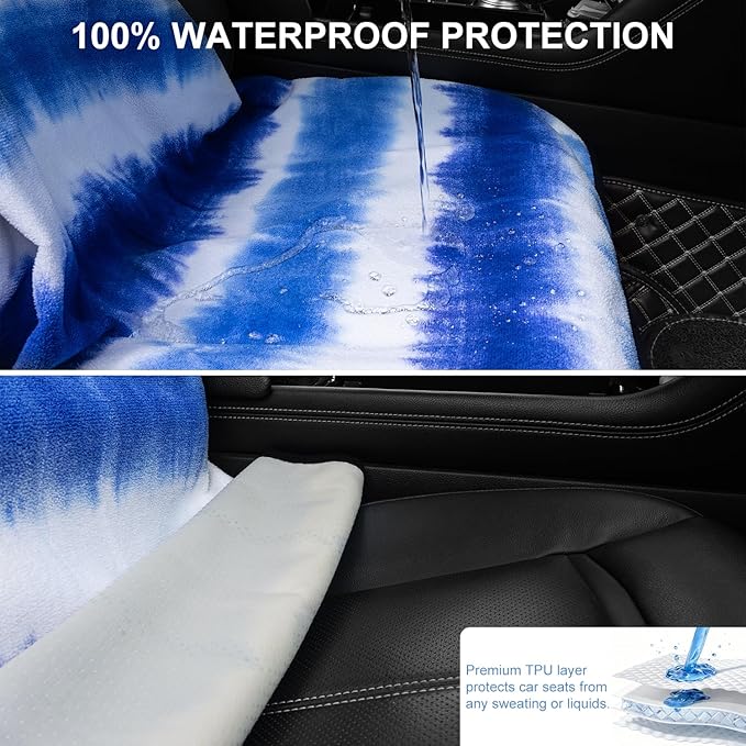Car Seat Towel Covers with Storage Bag, Waterproof Sweatproof Towel Seat Cover Universal Front Seat Covers Washable Non-Slip Seat Protector for Gym(Blue & White - Stripe, 1Pcs Front Seat Cover)