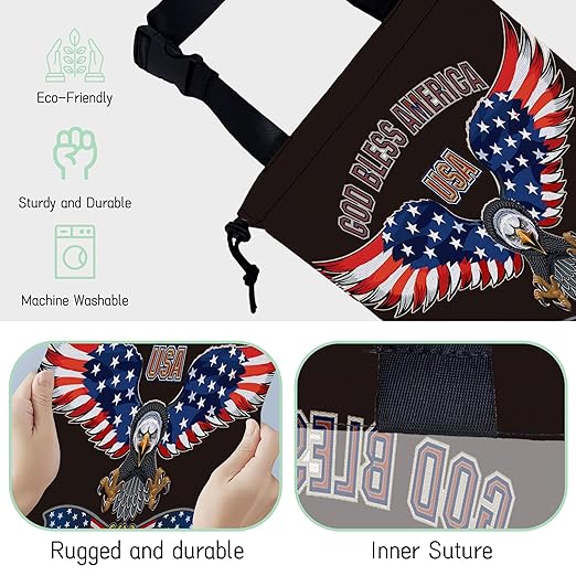 NHNXHWIA Bald Eagle Car Trash Bag,American Flag Hanging Drawstring Car Garbage Bag, Waterproof Canvas Car Back Seat Organizer with Adjustable Buckle, for Vehicles, SUVs, Camping, Road Trips