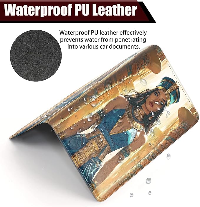 Car Document Holder with Magnetic Shut, Car Registration and Insurance Card Holder, Vehicle Glove Box Organizer Documents, Driver License, Auto Paperwork Organizer Wallet, Egyptian Queen Portrait