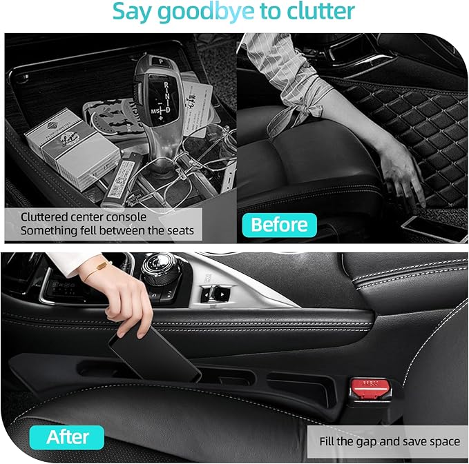 Clapery 2025 Car Seat Gap Filler with 2 Storage Areas, 2 Pack Multi-Function Car Side Seat Gap Filler for Prevent Items Falling, 3in1 Gap Stopper Universal Fit Car SUV Truck(Black)