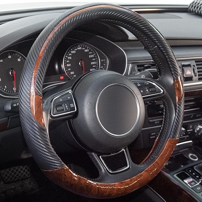 Xizopucy Wood Grain Steering Wheel Cover Black Universal Microfiber Leather, Suitable for 14 1/2-15 inch Comfortable Anti-Slip, Good Breathable and Odorless Car Steering Wheel Cover