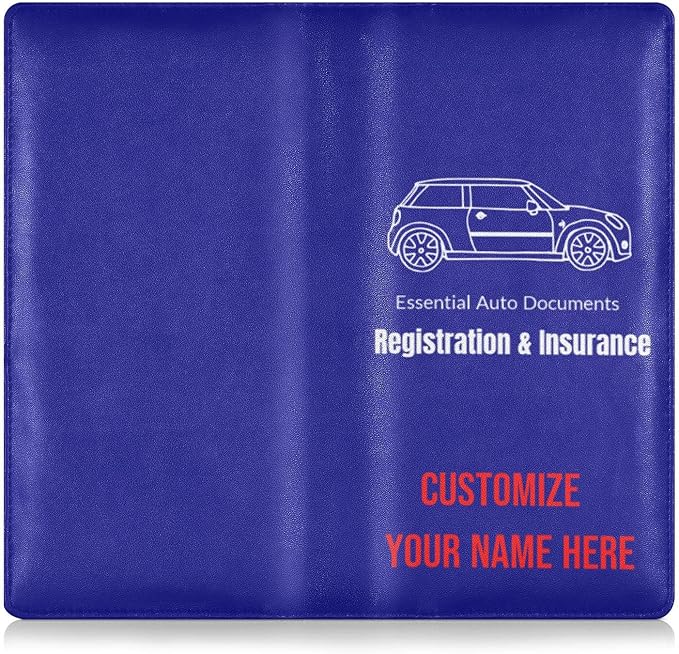 Custom Car Registration and Insurance Card Holder Personalized Leather Glove Box Organize Men Women Wallet Accessories Case for Cards, Essential Document Driver License Navy Blue