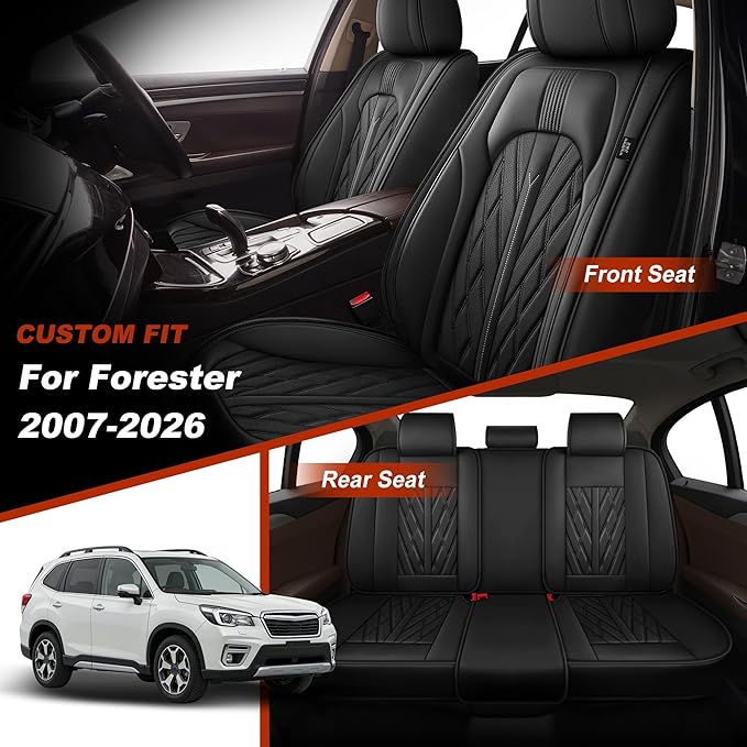 TTX LIGHTING Seat Covers Fit for Subaru Forester 2007-2026 Seat Covers Full Set Car Seat Covers Faux Leather Breathable Waterproof Car Seat Protector (5 Seats, Black)
